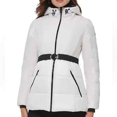 #ad Guess White Lightweight Puffer Belted Jacket Size Small $75.00