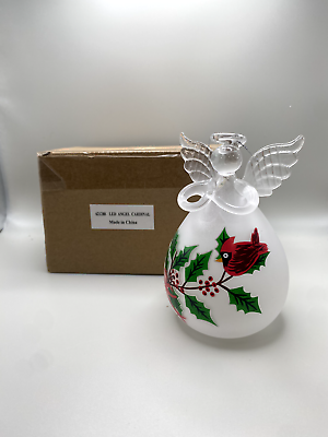 #ad Led lighted Frosted Glass Angel with Cardinal and Holly Ornament $22.97
