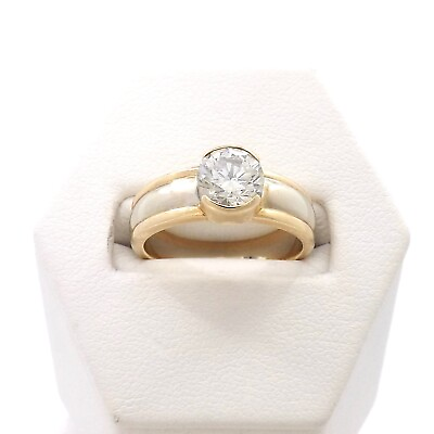 #ad 14k Gold Round Diamond Engagement Ring Two Tone Half Bezel Set Low Profile $2299.00