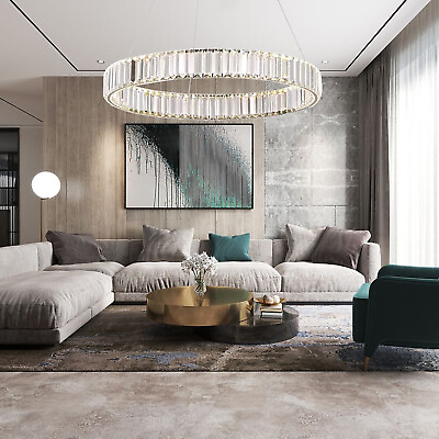 LED Crystal Chandelier Ring Pendant Dimmable Ceiling Light Modern Hanging Lamp $141.30