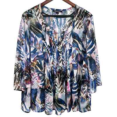 #ad Romans Plus Size Womens 22W Blue Pink Tropical Blouse Shirt Top Business Cute $26.82
