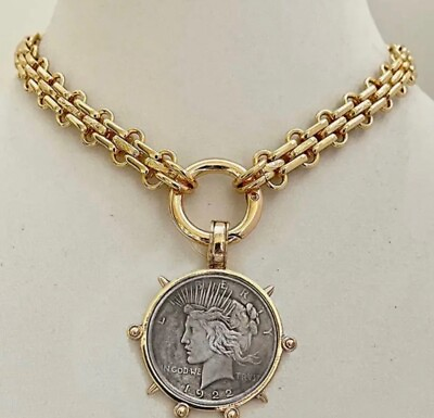 #ad Dual Sided Statement large vintage coin pendant with chunky chain. $60.00