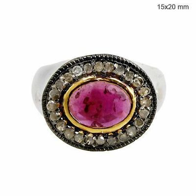 #ad Ruby 925 Sterling Silver Designer Cocktail Ring Natural Pave Diamond Jewelry $222.77