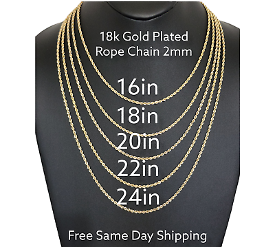 #ad Stainless Steel Gold Plated Rope Chain 2mm Size 16 24in Hip Hop Jewelry Unisex $4.99