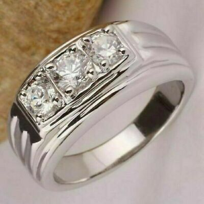 #ad Certified 2 Ct Round VVS1 Moissanite Men#x27;s Engagement Ring 14K White Gold Plated $152.10