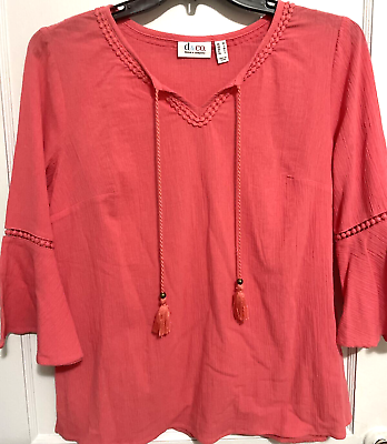 #ad D amp; Co DenimCompany Women#x27;s V Neck 3 4 Bell Sleeve Top Coral L $19.98
