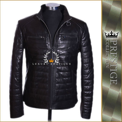 #ad Prestige Ralph Black Men#x27;s New Quilted Puffer Real Waxed Lambskin Leather Jacket GBP 199.98