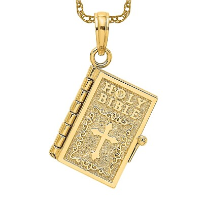 #ad 14K Yellow Gold Pages Holy Bible Lords Prayer Necklace Charm Pendant $492.00