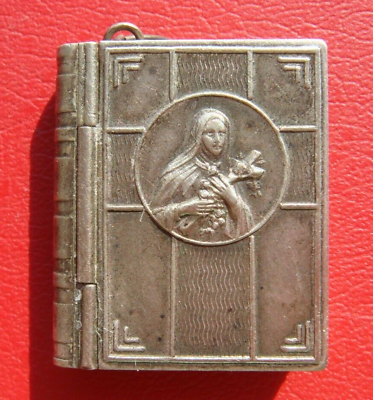 #ad Saint Therese of the Child Jesus ANTIQUE BOOK PENDANT ROSARY CASE BOX $100.00
