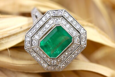 #ad 2.99 Carat Natural Emerald amp; Diamond Platinum Ring certified $2950.00