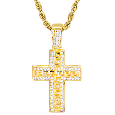 #ad Men#x27;s Hip Hop Iced 14k Gold Plated 3D Cross Pendant 24quot; Chain Necklace HC 1240 G $10.99