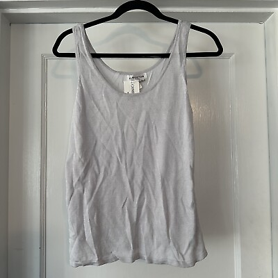 #ad Compositions New York Tank Top Womens Medium Silver Knit Rayon Top Scoop Neck $10.00