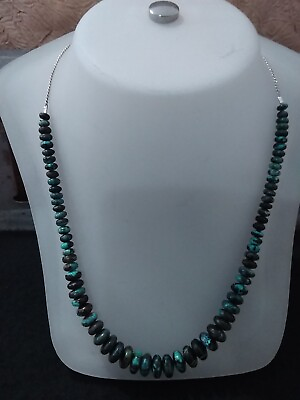 #ad Vintage Genuine Blue Mountain TURQUOISE GRADUATED BEAD Necklace Blue Black SS $149.99