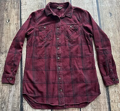 #ad DULUTH TRADING FLANNEL TUNIC PLAID SHIRT BRICK RED WOMENS MEDIUM EXCELLENT $19.99