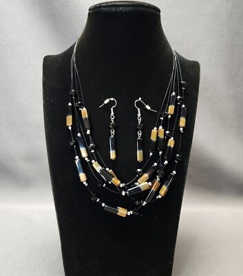 #ad Multistrand Bronze Fade to Black Beads Beaded Necklace amp; Matching Earrings Set $15.00