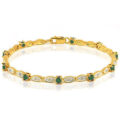 #ad Bracelet W 1.31ctw Emerald amp; Diamond Platinum over Yellow 925 Sterling Silver 7quot; $69.99