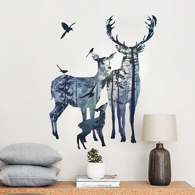 #ad DIY Animal Forest Shadow Elk Giraffe PVC Vinyl Wall Sticker Nursery Mural Decal $18.99