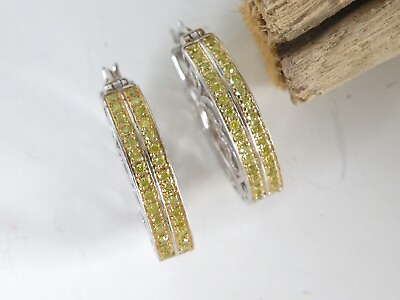 #ad Sterling Silver 925 Natural Irradiated .45CT Yellow Diamond Hoop Earrings $65.55