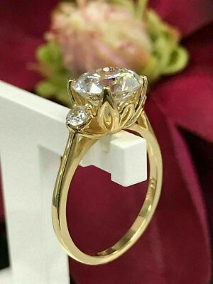 #ad 3.26ct Round Cut Solitaire VVS1 MOISSANITE Ring Engagement Solid 14k Yellow Gold $379.00