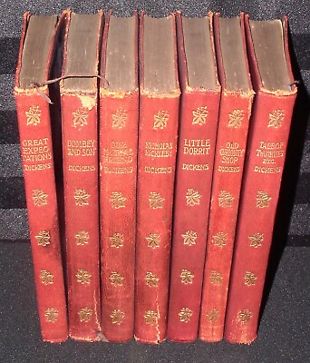#ad Charles Dickens: Lot of 7 Leather Bound Books; 1905 1908 Thomas Nelson UK $75.00
