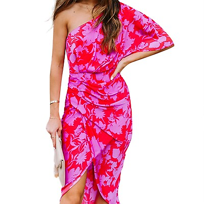 #ad Women#x27;s Sexy Leaking Shoulders Off Shoulder Printed Loose Chiffon Dress $18.14