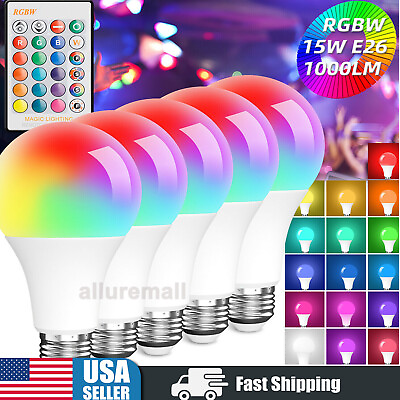 #ad 1to5Pack 15W RGB LED Light Bulb E26 Color Changing Dimmable Lamp Remote Control $22.95