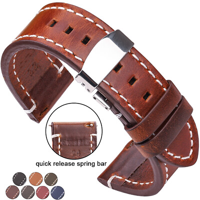 #ad Genuine Leather Watch Strap 7 Colors Quick Release Watchband Butterfly Buckle $9.17