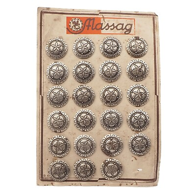 #ad Card 23 Austrian vintage 30#x27;s silver metal flower buttons 22mm Massag $17.00