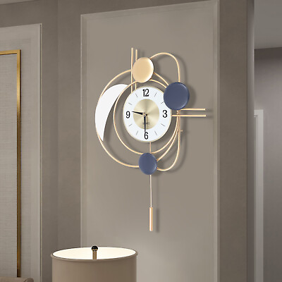 #ad Modern Hanging Wall Clock Golden Swing Wall Clock Pendulum Clock Living Room New $53.20