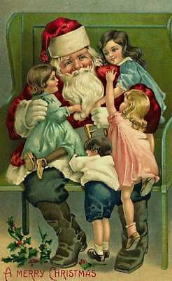 #ad Set of TWO 5x7 Vintage Victorian Santa amp; Kids Christmas Craft Fabric Blocks $14.80