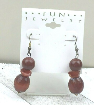 #ad Vintage Style Earrings Carnelian Banded Agate Drum Gemstone Heavy NO OFFERS $5.00