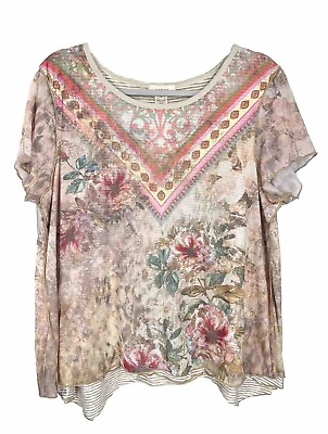 #ad Sundance Size XL Ever Blooming Top Floral Rose Layered Mesh Overlay Blouse Boho $29.87