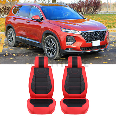 #ad For Hyundai Santa Fe Red Leather Full Set Front Car Seat Covers Cushion Protect $95.32