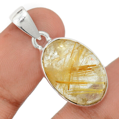 #ad Natural Golden Rutile Brazil 925 Sterling Silver Pendant Jewelry CP34228 $20.99
