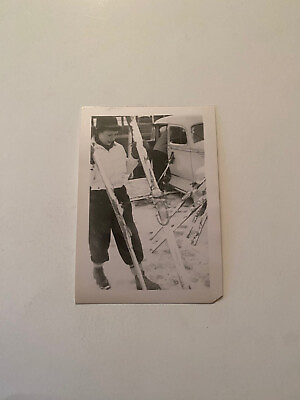 #ad 1950 Vintage Woman Getting Skis From Car Skiing Truckee California Photograph $9.95