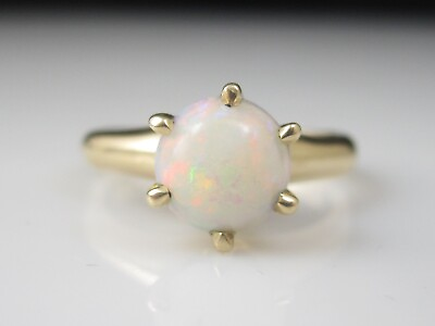 #ad Vintage Opal Ring Solitaire 10K Yellow Gold Size 4.5 Solid Cabochon Belcher $250.00