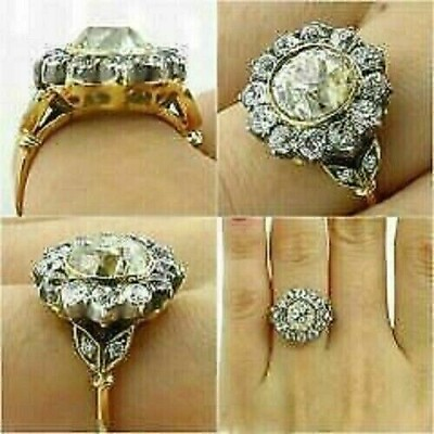 #ad 925 Yellow Sterling Silver 2 Ct Round Cut Simulated Diamond Women#x27;s Bridal Ring $92.99