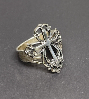 #ad Sterling Silver 925 Filigree Cutout Religious Cross Solid Band Ring SIZE 7.5 $23.96