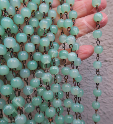 #ad 12quot; glass 8mm bead prism rosary strand part Jade Opaline brass lamp chandelier $9.99