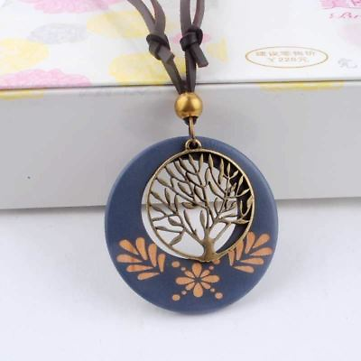 #ad Long Rope Chain Necklace featuring Wooden Alloy Tree Pendants Wooden Jewlery $12.55