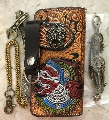 #ad Giant Carved Wallet Hendmade Cowboy Wallet Mens Bifold Wallet Chain Gift 244 $69.99