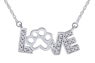 #ad 1 9ct Natural Round Diamond Dog Paw Love Pendant Necklace 925 Sterling Silver $127.75