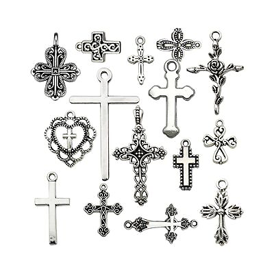 #ad Vintage Silver Cross Charm Zinc Alloy Crosses Pendant Religious Faith Charms for $11.13