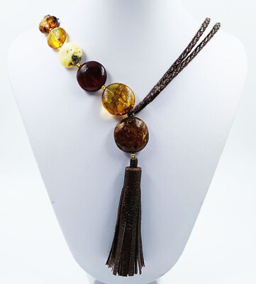 #ad Vintage Genuine Baltic Amber Necklace Leather Amber Necklace Authentic Necklace $313.00