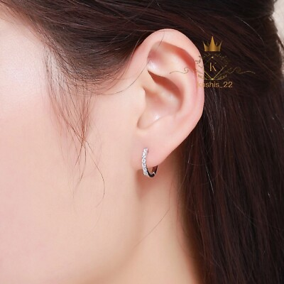 #ad Moissanite Huggie Hoop Earrings Solid 14K White Gold Round Cut 1 Carat For Women $237.51