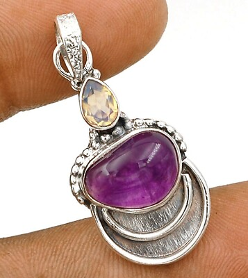 #ad Natural Amethyst 925 Solid Sterling Silver Pendant ED31 6 $31.99