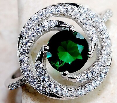 #ad 1CT Emerald Quartz amp; Topaz 925 Solid Sterling Silver Ring Jewelry Sz 7 UB3 6 $32.99