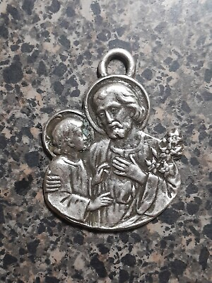 #ad Vintage Large Saint Joseph Child Jesus Medal $150.00