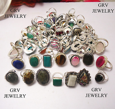 #ad 15pcs Rings Lot Mix Gemstones Jewellery 925 Sterling Silver Overlay $21.03