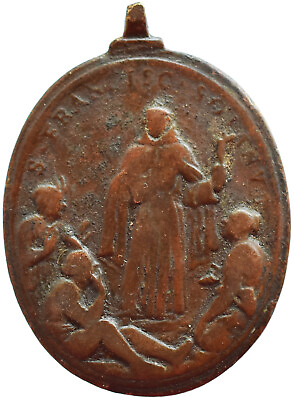 #ad 1600s IMMACULATE CONCEPTION CATHOLIC MEDAL ANTIQUE ST FRANCIS SOLANUS MEDALLION $115.00